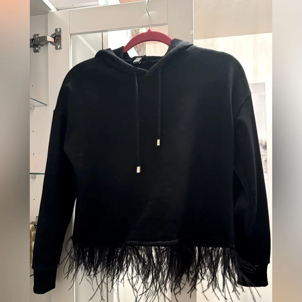 AQUA Black Feather Chic Hoodie - Picture 1 of 3